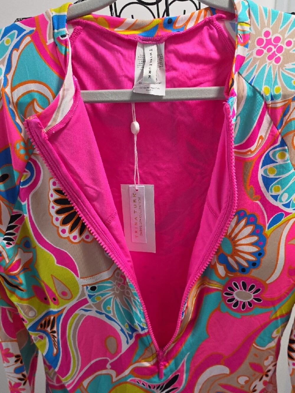 Trina Turk Pink Multicolor Floral Paisley Rash Guard One-Piece - Picture 3 of 8